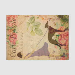 Papel De Seda Vintage 1920 Art Deco Woman and Dog Floral French
