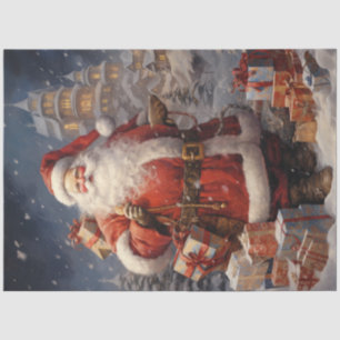Papel De Seda Vintage acolhendo Papai Noel com presentes