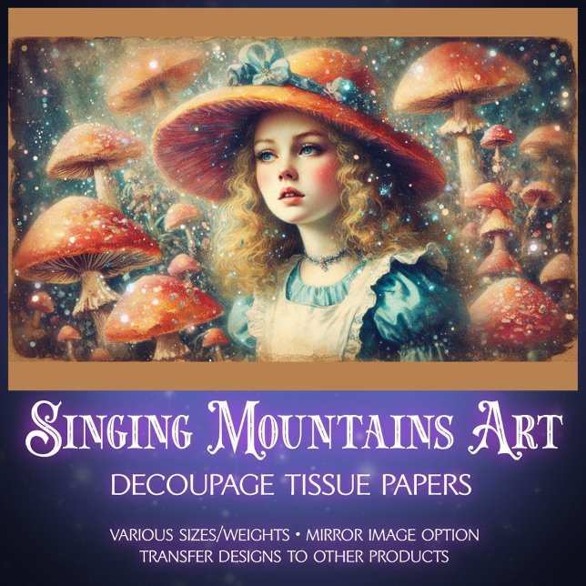 Papel De Seda Vintage Alice and Mushrooms Decoupage (Criador carregado)