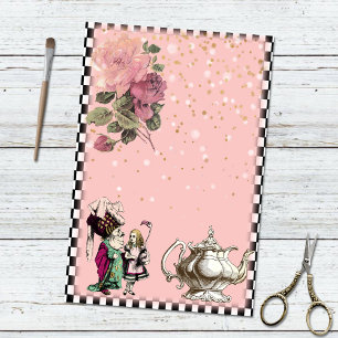 Papel De Seda Vintage Alice no País das Maravilhas Rosa Teapot