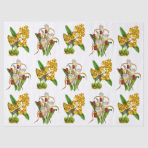 Papel De Seda Vintage Amarelo Laranja Vermelho Branco Flor Orquí