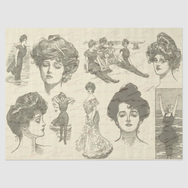 Papel De Seda Vintage American Girls Collage Decoupage (Frente )