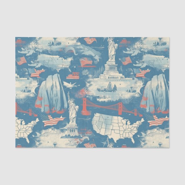 Papel De Seda Vintage American Landmark Pattern (3) (Frente )