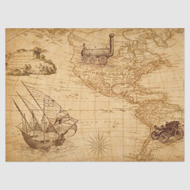 Papel De Seda Vintage American Map Tissue Paper (Frente )