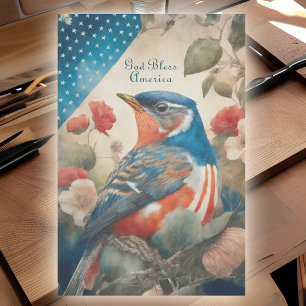 Papel De Seda Vintage American Robin Patriotic Floral Decoupage