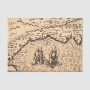 Papel De Seda Vintage Antiguamente Mapas do Velho Mundo Tecido