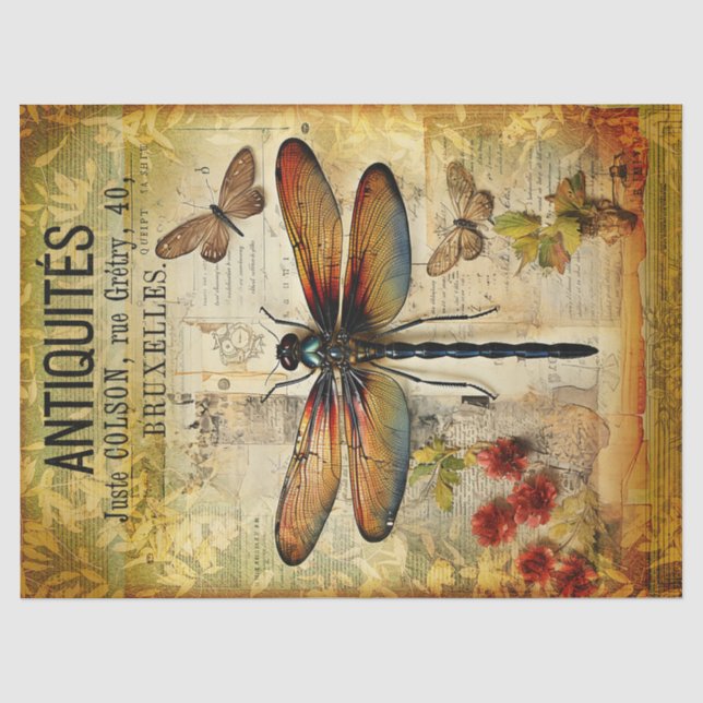 Papel De Seda Vintage Antique Dragonfly Decoupage (Frente )