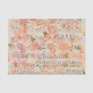 Papel De Seda Vintage Antique Folha de Música Floral