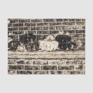 Papel De Seda Vintage Antique Sepia Autumn Pumpkins Brick