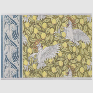 Papel De Seda Vintage Art Nouveau Blue Fish, Cockatoet e Lemon