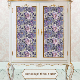 Papel De Seda Vintage Art Nouveau Elegante Roxo e Rosa Floral