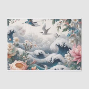 Papel De Seda Vintage asiático Inspire Watercolor Ondas Florais