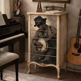 Papel De Seda Vintage Banjo Musician w/ Swirling Notes Decoupage