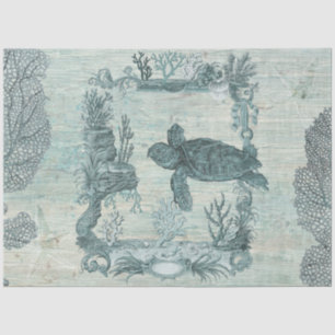 Papel De Seda Vintage Beach Turtle Starfish Blue Wood Decoupage