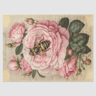 Papel De Seda Vintage Bee and Pink Roses Decoupage