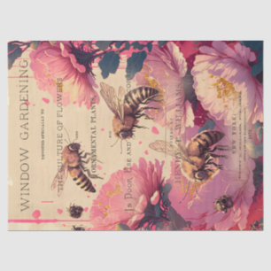 Papel De Seda Vintage Bee Rose Bouquet Ephemera Decoupage Tecido
