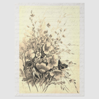 Papel De Seda Vintage Beige California Poppy Wildflowers 