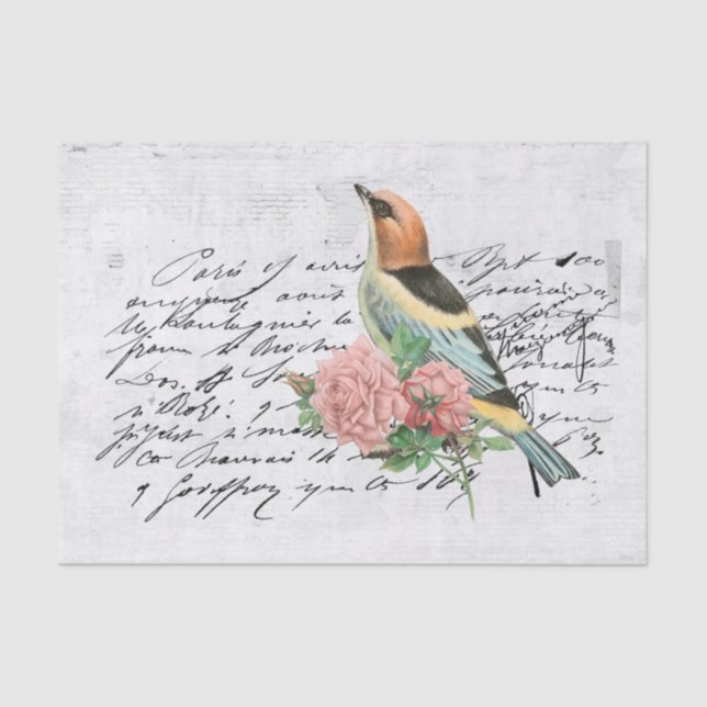 Papel De Seda Vintage Bird and Flowers Ephemera (Frente )