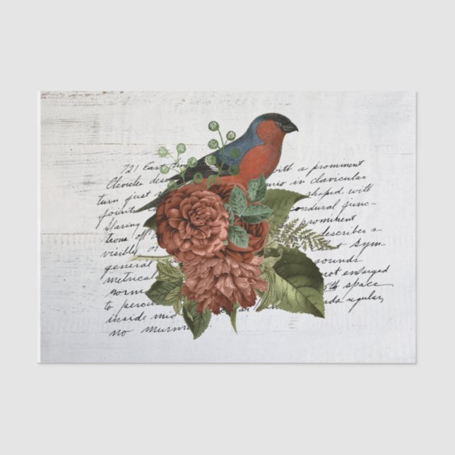 Papel De Seda Vintage Bird and Flowers Ephemera (Frente )