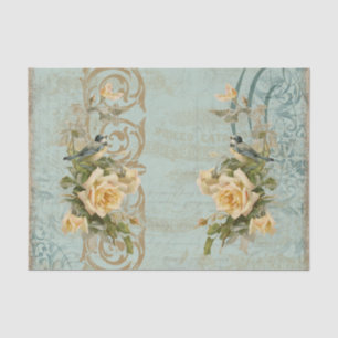 Papel De Seda Vintage Bird Blue Ephemera Yellow Floral Decoupage