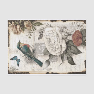 Papel De Seda Vintage Bird e Rosa