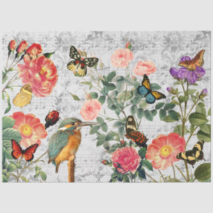 Papel De Seda Vintage Bird, Flores Borboletas Música, Desligar
