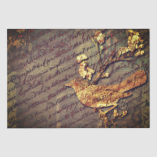 Papel De Seda Vintage Bird & Script Uma Desmontagem de Chique