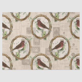 Papel De Seda Vintage Birds com Crowns em Dourado Frames Decoupa