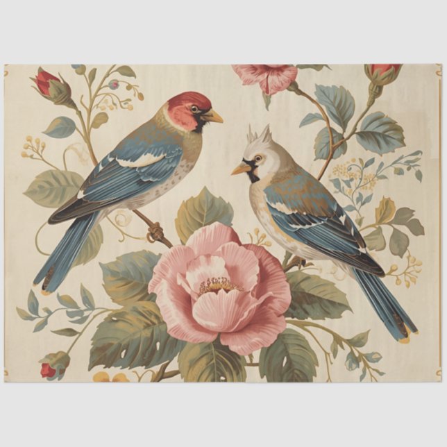 Papel De Seda Vintage Birds & Roses Decoupage  (Frente )