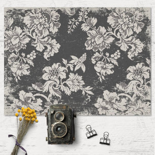 Papel De Seda Vintage Black and White Grunge Floral