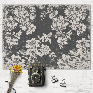 Papel De Seda Vintage Black and White Grunge Floral