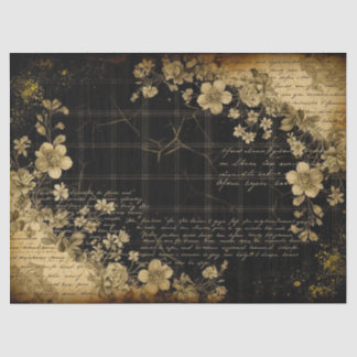 Papel De Seda Vintage Black Floral Ephemera Decoupage Print