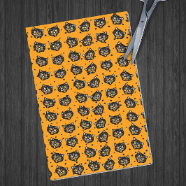 Papel De Seda Vintage Black Halloween Gato Face Black Stars