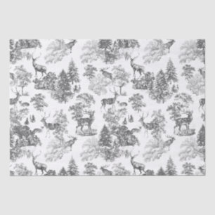 Papel De Seda Vintage Black White Deer in Snowy Woodland