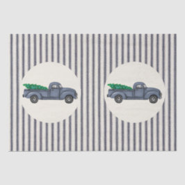 Papel De Seda Vintage Blue Christmas Tree Truck Tissue Paper