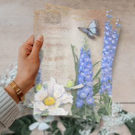 Papel De Seda Vintage Blue e White Floral Borboleta Dragonfly