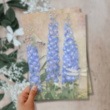 Vintage Blue e White Floral Watercolor Dragonfly