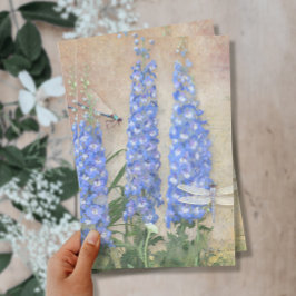 Papel De Seda Vintage Blue e White Floral Watercolor Dragonfly