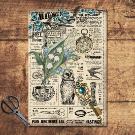 Papel De Seda Vintage Blue Floral Ephemera - Folha de Discussão