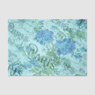 Papel De Seda Vintage Blue Floral French Paris Postmark Pattern