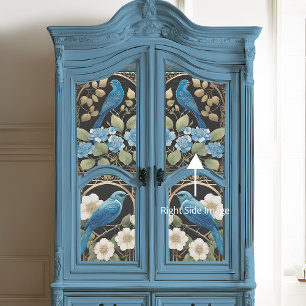 Papel De Seda Vintage Blue Hydrangea Bird Art Nouveau Ephemera