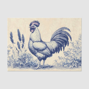 Papel De Seda Vintage Blue Rooster em um Jardim Floral