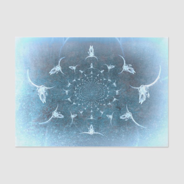 Papel De Seda Vintage Blue Texture Bull Crânio (Frente )