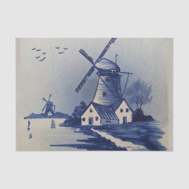 Papel De Seda Vintage Blue White Delft Windmill (Frente )