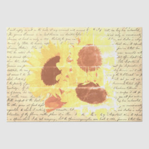 Papel De Seda Vintage botânica Beige Sunflower Script Floral