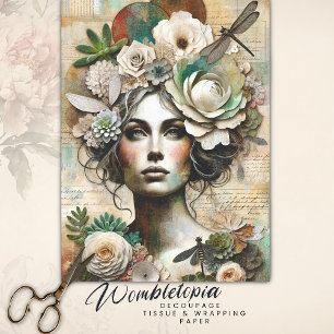 Papel De Seda Vintage Botanical Portray Decoupage Verde