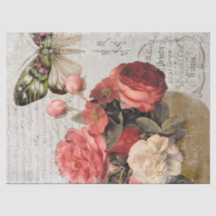 Papel De Seda Vintage Bowl Florals e Butterfly Decoupage