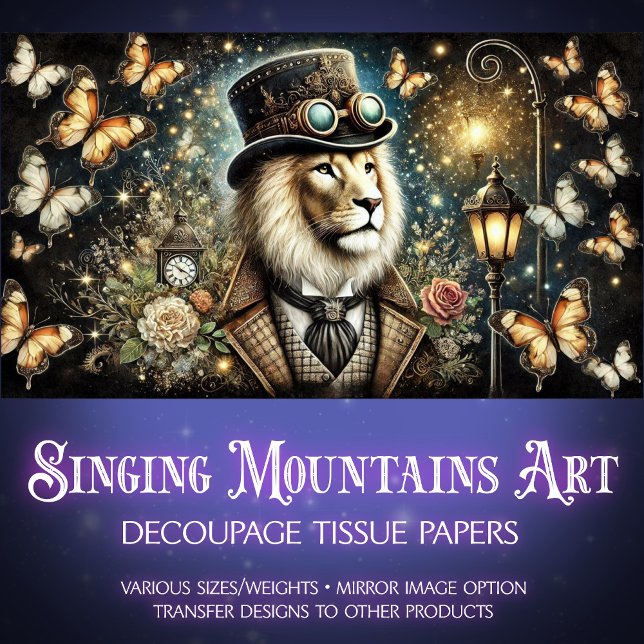 Papel De Seda Vintage Butterflies Steampunk Lion Decoupage (Criador carregado)