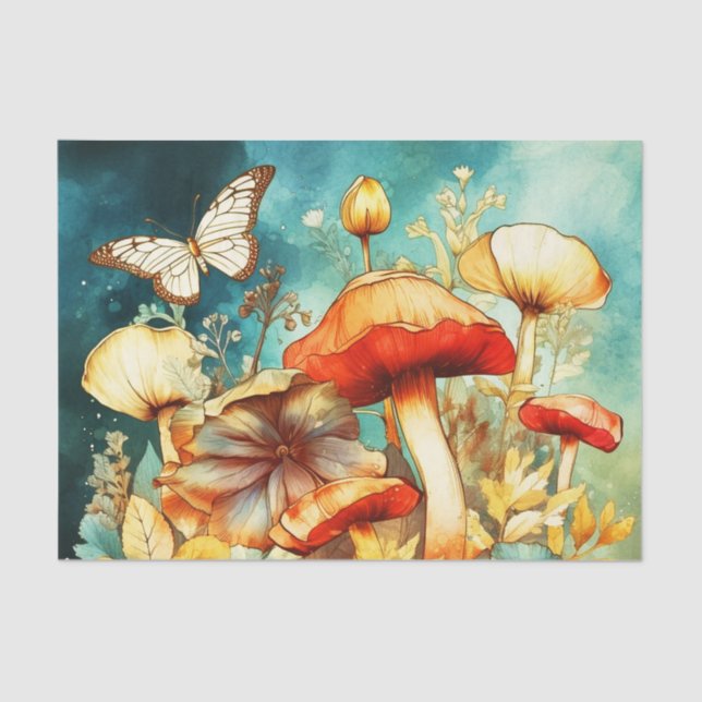 Papel De Seda Vintage Butterfly e Mushroom Decoupage (Frente )