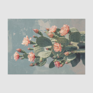 Papel De Seda Vintage Cactus com Descamação de Flores Rosa